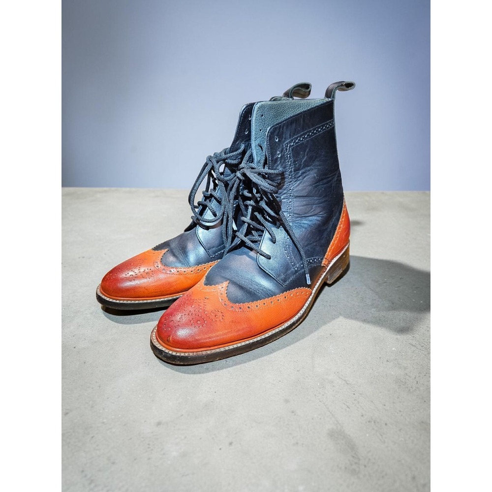 Handmade Men's 10.5 Wing Tip Brogue Lace Up Cap Toe Leather High Ankle Boot